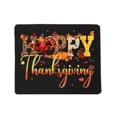 Cute Happy Thanksgiving Turkey Day Fall Autumn Family Dinner Mousepad