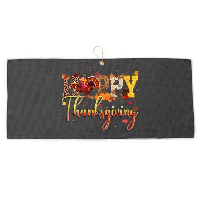 Cute Happy Thanksgiving Turkey Day Fall Autumn Family Dinner Large Microfiber Waffle Golf Towel