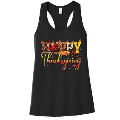 Cute Happy Thanksgiving Turkey Day Fall Autumn Family Dinner Women's Racerback Tank