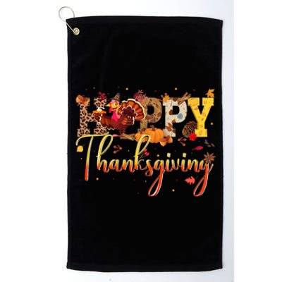 Cute Happy Thanksgiving Turkey Day Fall Autumn Family Dinner Platinum Collection Golf Towel