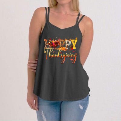 Cute Happy Thanksgiving Turkey Day Fall Autumn Family Dinner Women's Strappy Tank