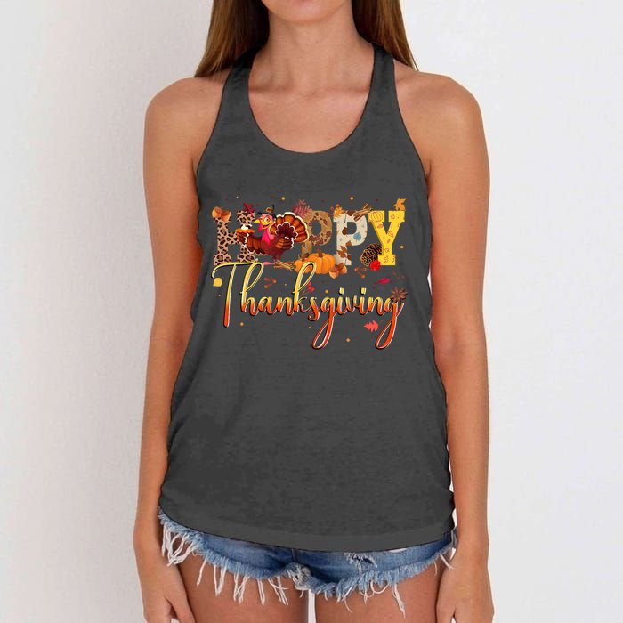 Cute Happy Thanksgiving Turkey Day Fall Autumn Family Dinner Women's Knotted Racerback Tank