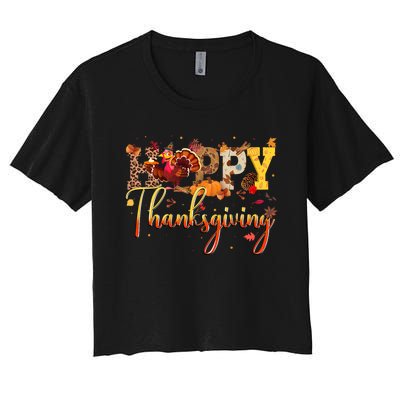 Cute Happy Thanksgiving Turkey Day Fall Autumn Family Dinner Women's Crop Top Tee