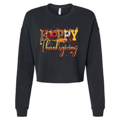 Cute Happy Thanksgiving Turkey Day Fall Autumn Family Dinner Cropped Pullover Crew