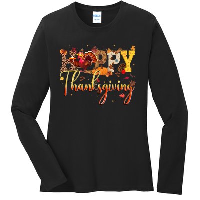 Cute Happy Thanksgiving Turkey Day Fall Autumn Family Dinner Ladies Long Sleeve Shirt