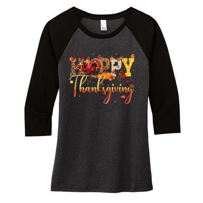 Cute Happy Thanksgiving Turkey Day Fall Autumn Family Dinner Women's Tri-Blend 3/4-Sleeve Raglan Shirt