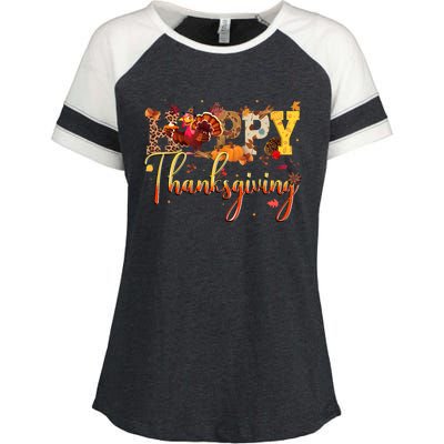 Cute Happy Thanksgiving Turkey Day Fall Autumn Family Dinner Enza Ladies Jersey Colorblock Tee