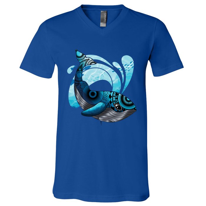 Cute Hawaiian Tribal Whale Activisgift Save The Whales Funny Gift V-Neck T-Shirt