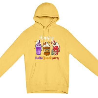 Coffee Halloween Thanksgiving Christmas Happy Hallothanksmas Gift Premium Pullover Hoodie