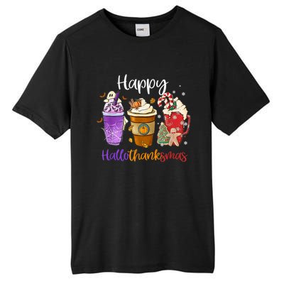 Coffee Halloween Thanksgiving Christmas Happy Hallothanksmas Gift Tall Fusion ChromaSoft Performance T-Shirt