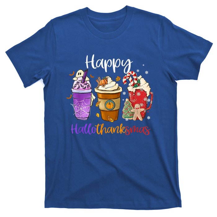 Coffee Halloween Thanksgiving Christmas Happy Hallothanksmas Gift T-Shirt