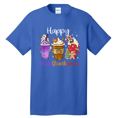 Coffee Halloween Thanksgiving Christmas Happy Hallothanksmas Gift Tall T-Shirt