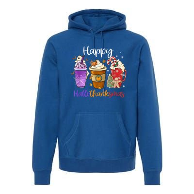 Coffee Halloween Thanksgiving Christmas Happy Hallothanksmas Gift Premium Hoodie