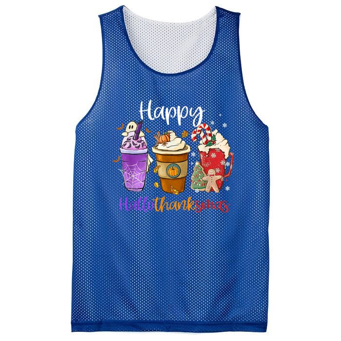 Coffee Halloween Thanksgiving Christmas Happy Hallothanksmas Gift Mesh Reversible Basketball Jersey Tank