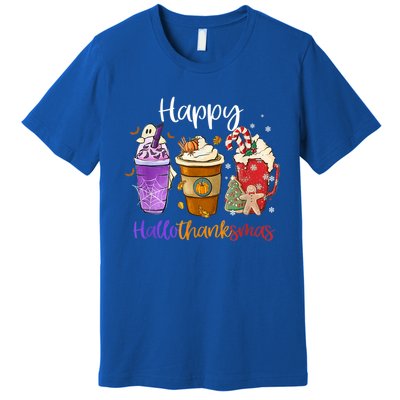 Coffee Halloween Thanksgiving Christmas Happy Hallothanksmas Gift Premium T-Shirt