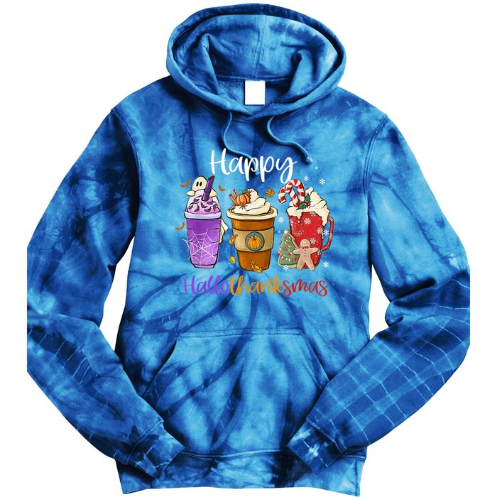 Coffee Halloween Thanksgiving Christmas Happy Hallothanksmas Gift Tie Dye Hoodie