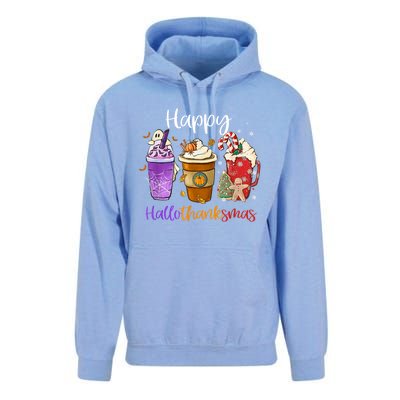 Coffee Halloween Thanksgiving Christmas Happy Hallothanksmas Gift Unisex Surf Hoodie