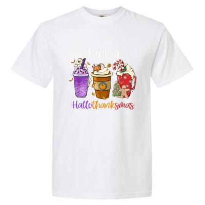 Coffee Halloween Thanksgiving Christmas Happy Hallothanksmas Gift Garment-Dyed Heavyweight T-Shirt