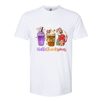 Coffee Halloween Thanksgiving Christmas Happy Hallothanksmas Gift Softstyle CVC T-Shirt