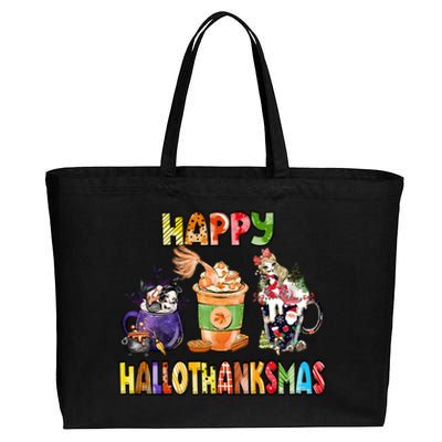 Coffee Halloween Thanksgiving Christmas Happy Hallothanksmas Cotton Canvas Jumbo Tote