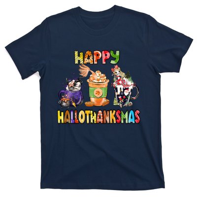 Coffee Halloween Thanksgiving Christmas Happy Hallothanksmas T-Shirt