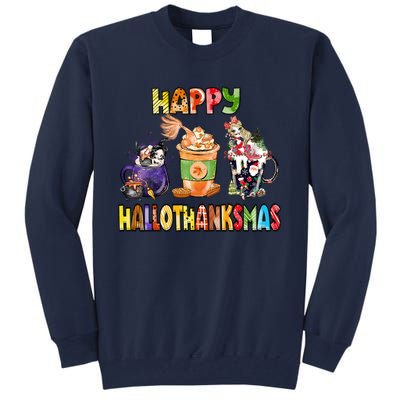 Coffee Halloween Thanksgiving Christmas Happy Hallothanksmas Tall Sweatshirt