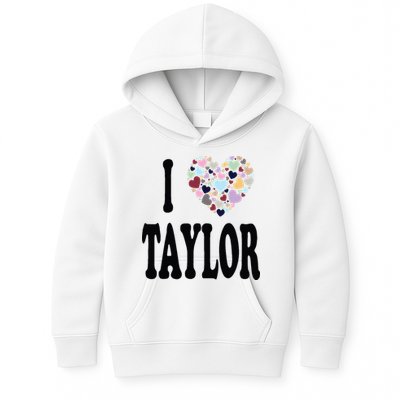 Colorful Heart Taylor First Name Girl I Love Taylor Kids Hoodie