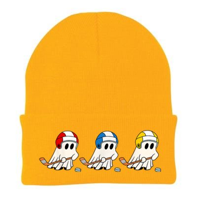 Cute Halloween Trick Or Treat Hockey Cute Ghost Funny Ice Hockey Gift Knit Cap Winter Beanie