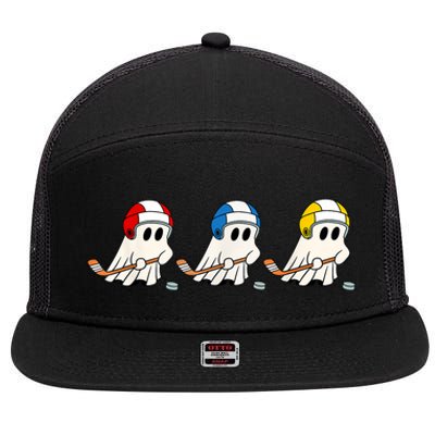 Cute Halloween Trick Or Treat Hockey Cute Ghost Funny Ice Hockey Gift 7 Panel Mesh Trucker Snapback Hat