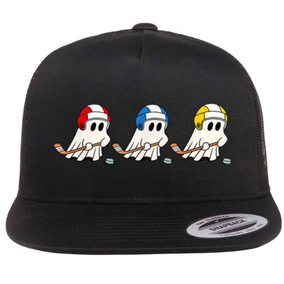 Cute Halloween Trick Or Treat Hockey Cute Ghost Funny Ice Hockey Gift Flat Bill Trucker Hat