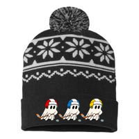 Cute Halloween Trick Or Treat Hockey Cute Ghost Funny Ice Hockey Gift USA-Made Snowflake Beanie