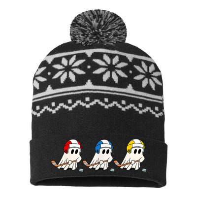 Cute Halloween Trick Or Treat Hockey Cute Ghost Funny Ice Hockey Gift USA-Made Snowflake Beanie