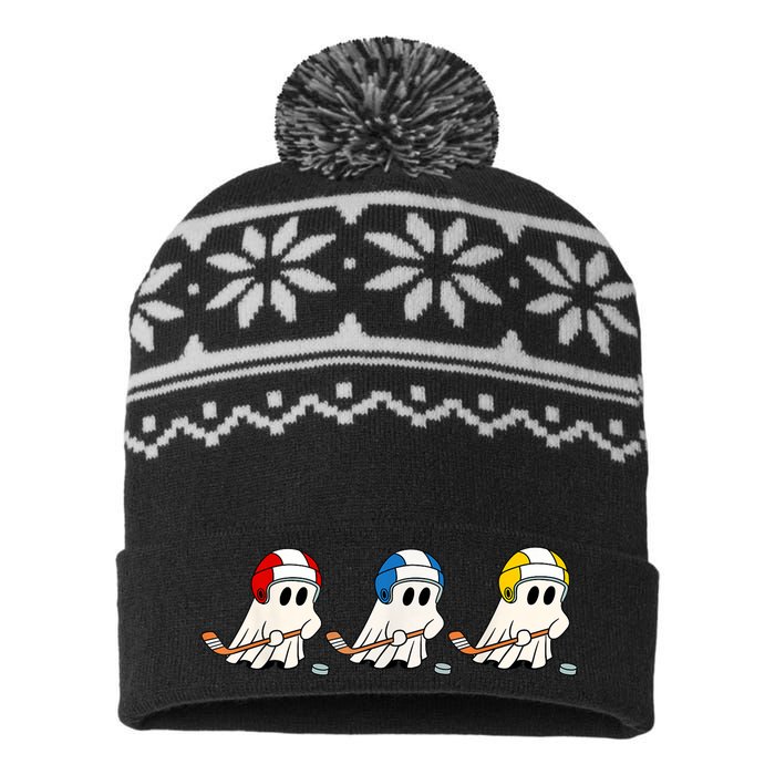 Cute Halloween Trick Or Treat Hockey Cute Ghost Funny Ice Hockey Gift USA-Made Snowflake Beanie