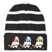 Cute Halloween Trick Or Treat Hockey Cute Ghost Funny Ice Hockey Gift Striped Beanie with Solid Band