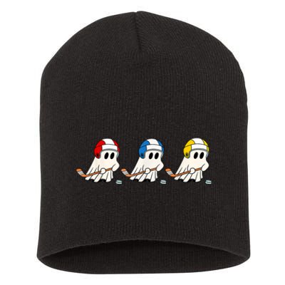 Cute Halloween Trick Or Treat Hockey Cute Ghost Funny Ice Hockey Gift Short Acrylic Beanie