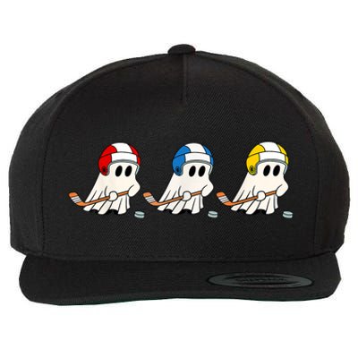 Cute Halloween Trick Or Treat Hockey Cute Ghost Funny Ice Hockey Gift Wool Snapback Cap