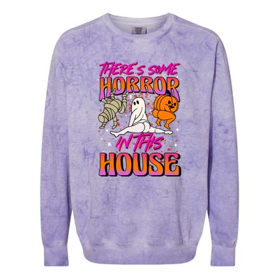 Cute Halloween Theres Some Horrors In This House Ghost Pumpkin Gift  Colorblast Crewneck Sweatshirt