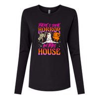 Cute Halloween Theres Some Horrors In This House Ghost Pumpkin Gift  Womens Cotton Relaxed Long Sleeve T-Shirt