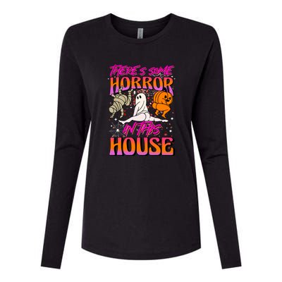 Cute Halloween Theres Some Horrors In This House Ghost Pumpkin Gift  Womens Cotton Relaxed Long Sleeve T-Shirt