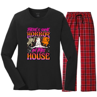 Cute Halloween Theres Some Horrors In This House Ghost Pumpkin Gift  Women's Long Sleeve Flannel Pajama Set 