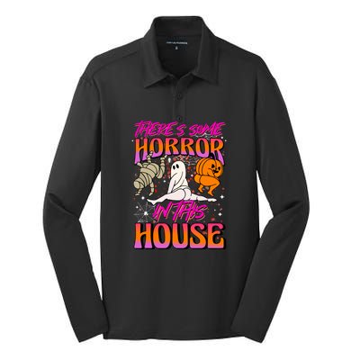 Cute Halloween Theres Some Horrors In This House Ghost Pumpkin Gift  Silk Touch Performance Long Sleeve Polo