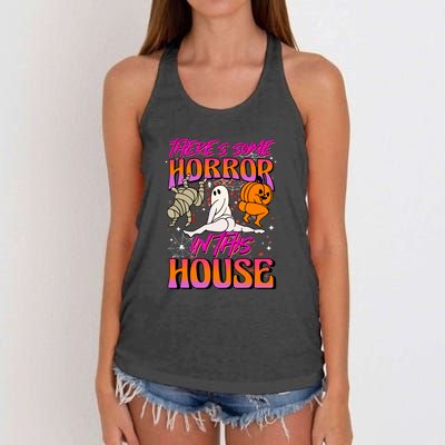 Cute Halloween Theres Some Horrors In This House Ghost Pumpkin Gift  Women's Knotted Racerback Tank