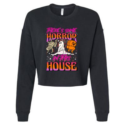 Cute Halloween Theres Some Horrors In This House Ghost Pumpkin Gift  Cropped Pullover Crew