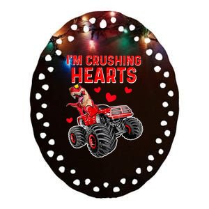 Crush Hearts T Rex Monster Truck Boy Valentines Day Ceramic Oval Ornament