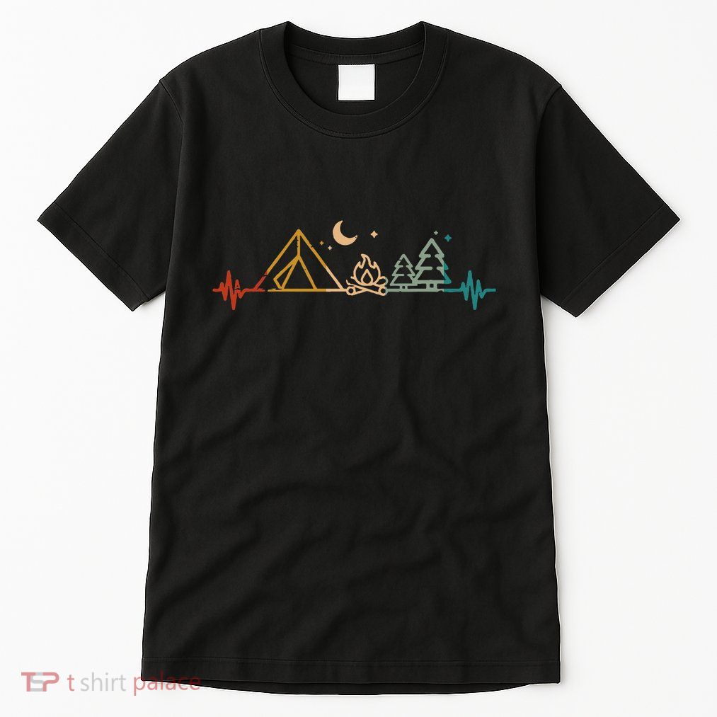 Camping Heartbeat Tent Campfire Trees Camper Women Tall T-Shirt