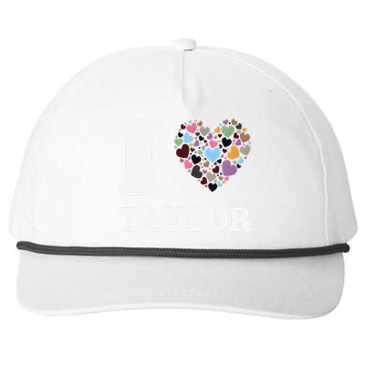 Colorful Heart Taylor First Name Girl I Love Taylor Snapback Five-Panel Rope Hat