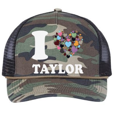 Colorful Heart Taylor First Name Girl I Love Taylor Retro Rope Trucker Hat Cap