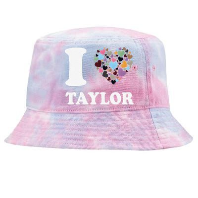 Colorful Heart Taylor First Name Girl I Love Taylor Tie-Dyed Bucket Hat