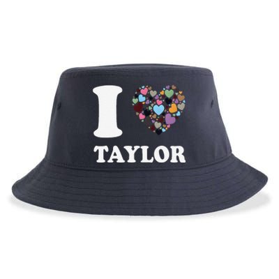 Colorful Heart Taylor First Name Girl I Love Taylor Sustainable Bucket Hat