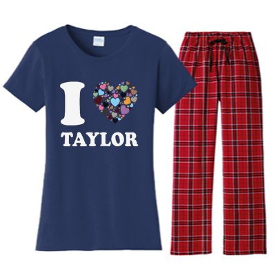 Colorful Heart Taylor First Name Girl I Love Taylor Women's Flannel Pajama Set